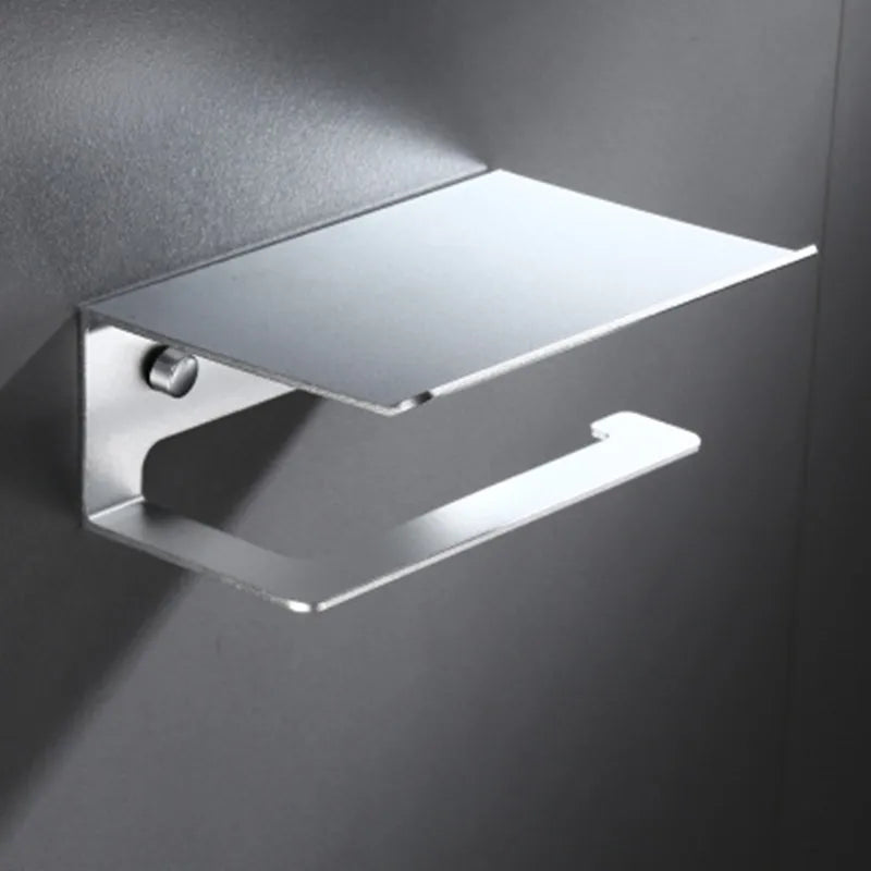 Rust-Resistant Aluminium Wall-Mount Toilet Paper Holder (Integrated Shelf)