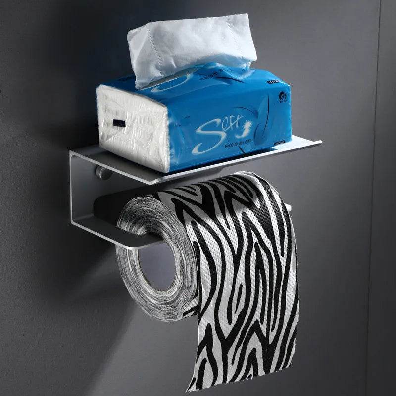 Rust-Resistant Aluminium Wall-Mount Toilet Paper Holder (Integrated Shelf)