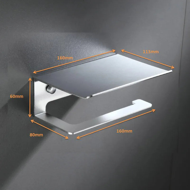 Rust-Resistant Aluminium Wall-Mount Toilet Paper Holder (Integrated Shelf)