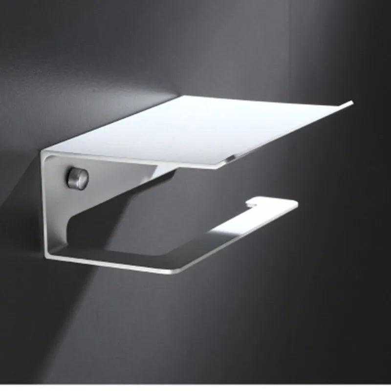 Rust-Resistant Aluminium Wall-Mount Toilet Paper Holder (Integrated Shelf)