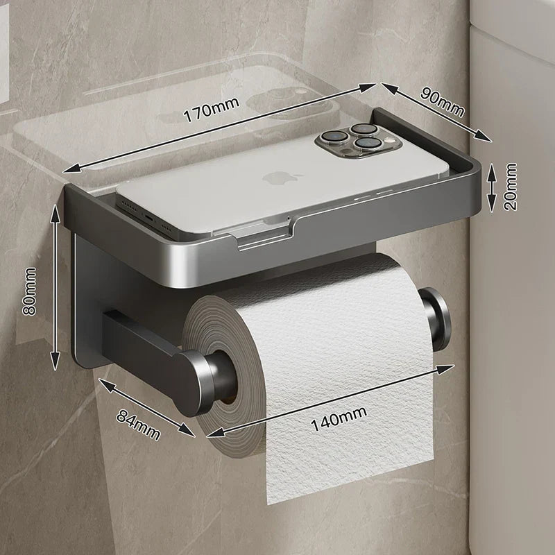 Rust-Resistant Aluminum Wall-Mounted Toilet Paper Holder with Shelf