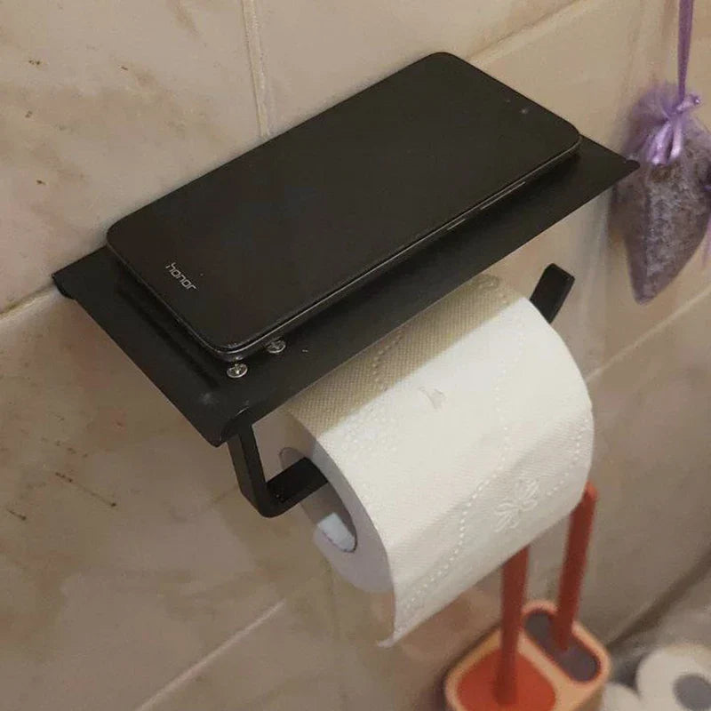 Rust-Resistant Aluminum Wall-Mounted Toilet Paper Holder with Shelf
