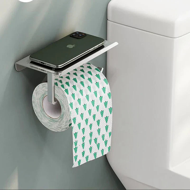 Rust-Resistant Aluminum Wall-Mounted Toilet Paper Holder with Shelf