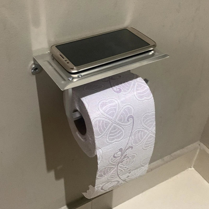 Rust-Resistant Aluminum Wall-Mounted Toilet Paper Holder with Shelf