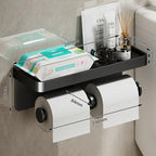 Rust-Resistant Aluminum Wall-Mounted Toilet Paper Holder with Shelf