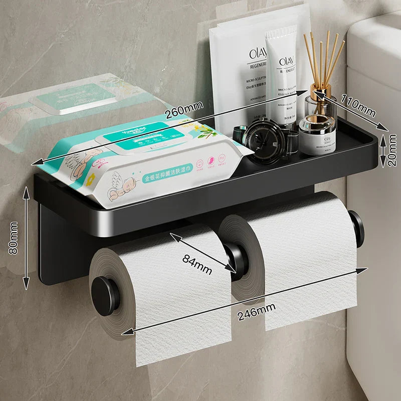 Rust-Resistant Aluminum Wall-Mounted Toilet Paper Holder with Shelf