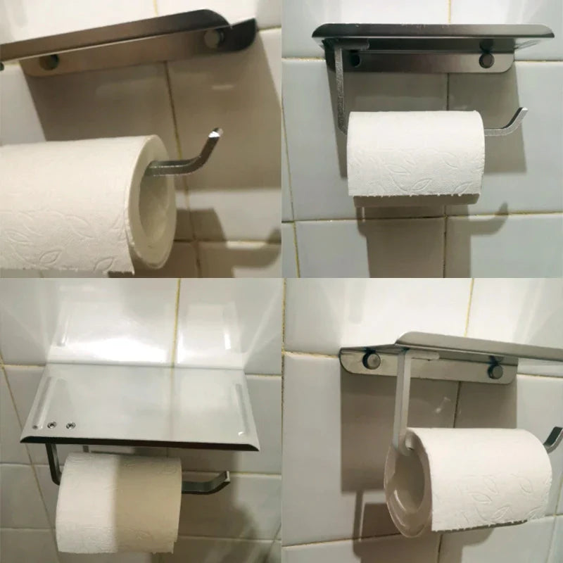 Rust-Resistant Aluminum Wall-Mounted Toilet Paper Holder with Shelf