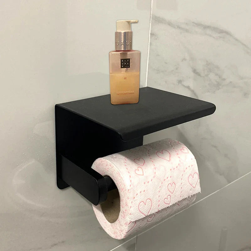 Rust-Resistant Aluminum Wall-Mounted Toilet Paper Holder with Shelf