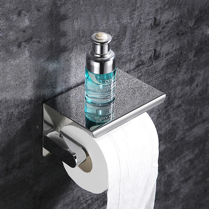 Rust-Resistant Aluminum Wall-Mounted Toilet Paper Holder with Shelf