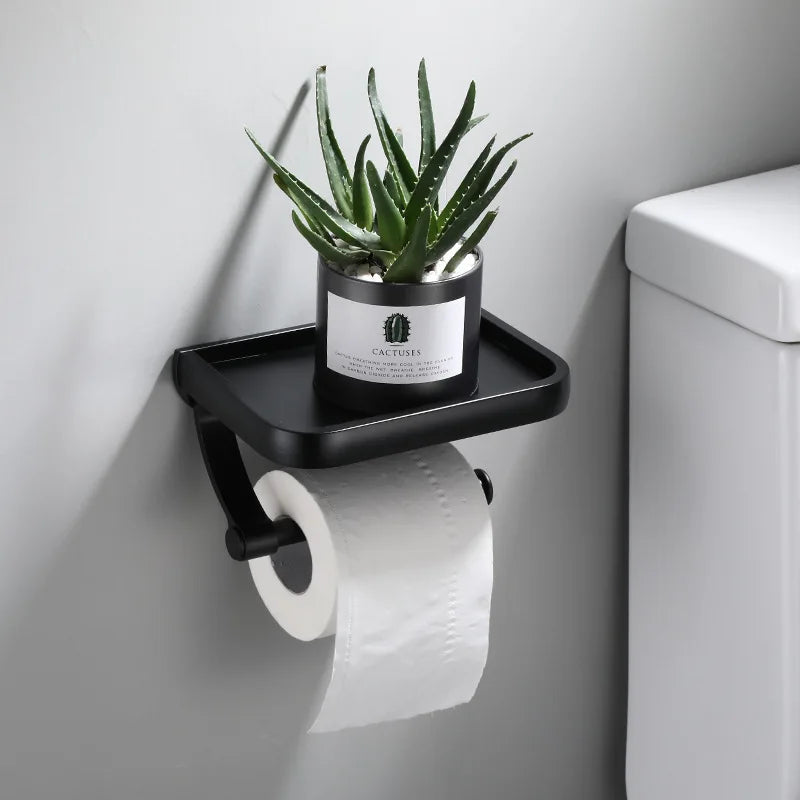 Rust-Resistant Aluminum Wall-Mounted Toilet Paper Holder with Shelf