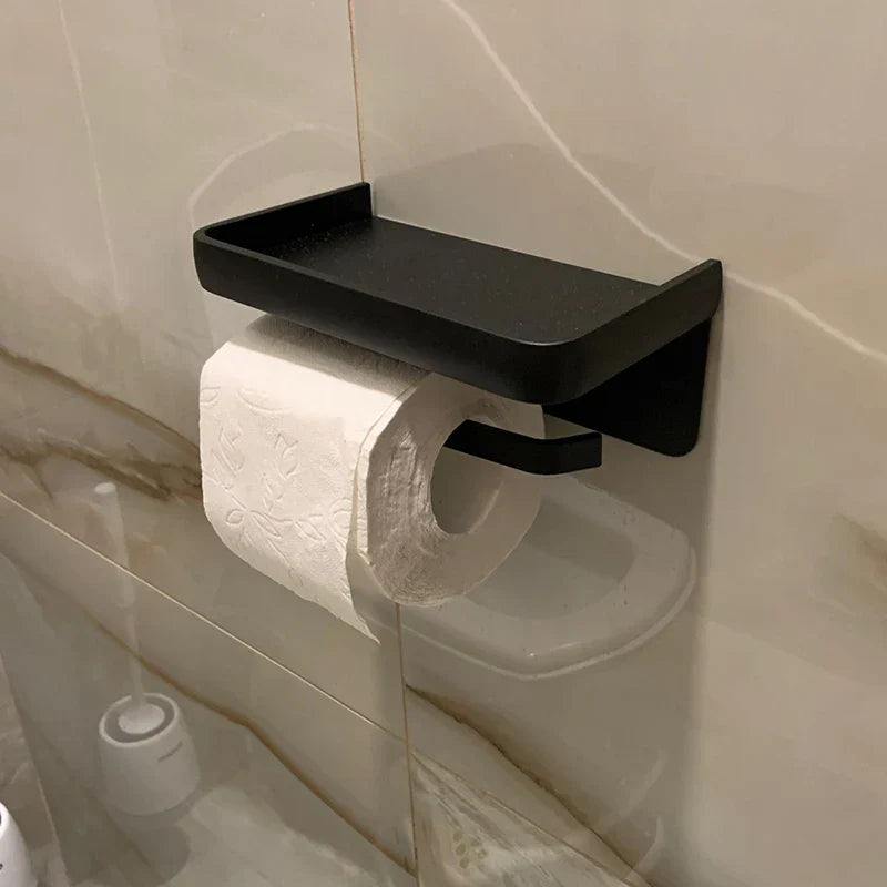 Rust-Resistant Aluminum Wall-Mounted Toilet Paper Holder with Shelf