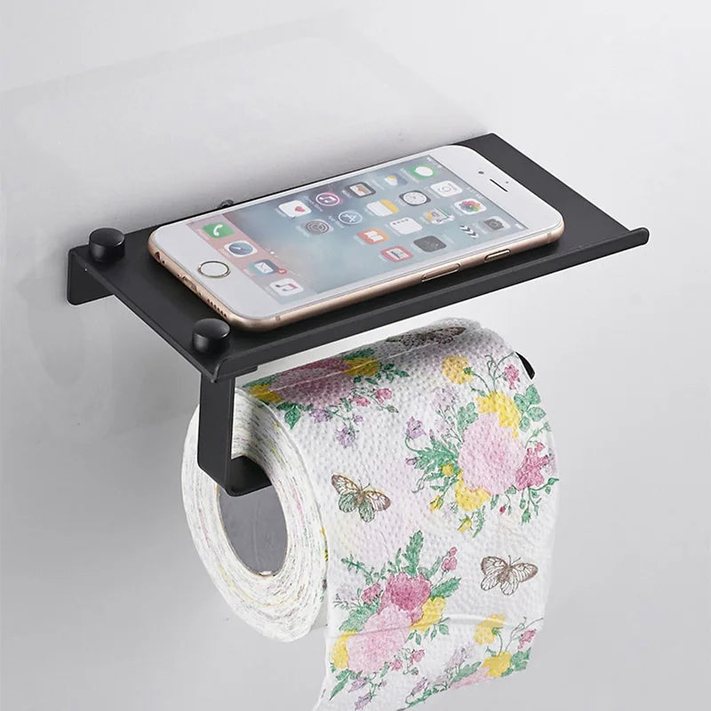 Rust-Resistant Aluminum Wall-Mounted Toilet Paper Holder with Shelf