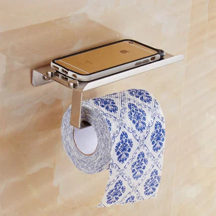 Rust-Resistant Aluminum Wall-Mounted Toilet Paper Holder with Shelf