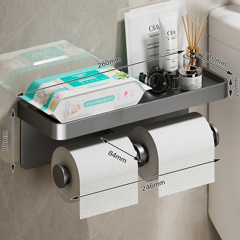Rust-Resistant Aluminum Wall-Mounted Toilet Paper Holder with Shelf