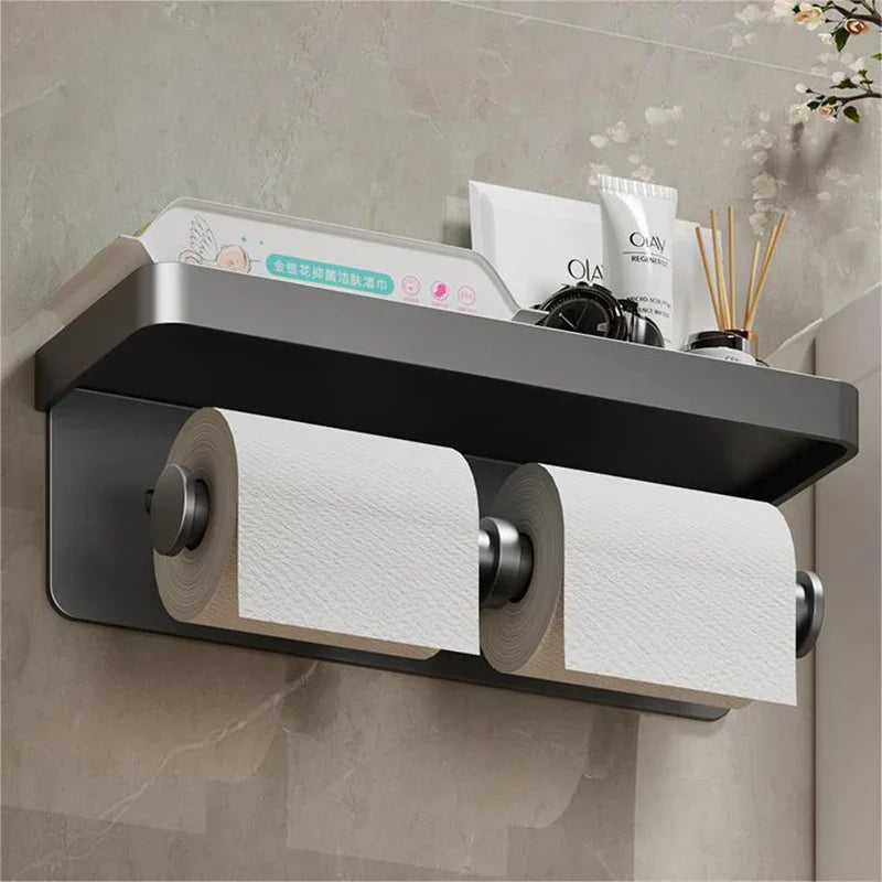 Rust-Resistant Aluminum Wall-Mounted Toilet Paper Holder with Shelf