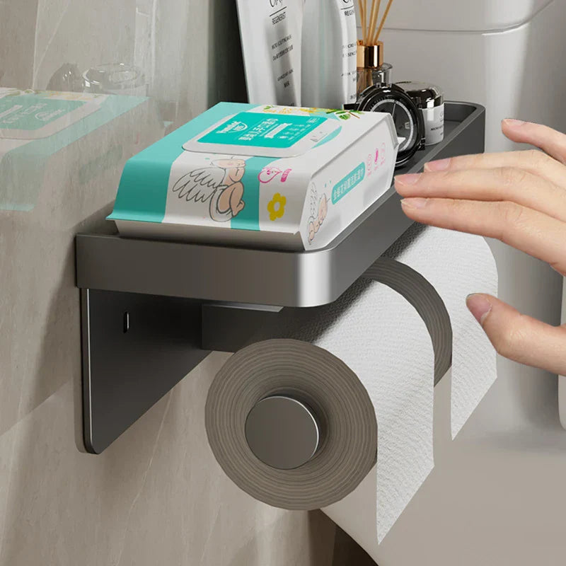 Rust-Resistant Aluminum Wall-Mounted Toilet Paper Holder with Shelf
