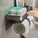 Rust-Resistant Aluminum Wall-Mounted Toilet Paper Holder with Shelf
