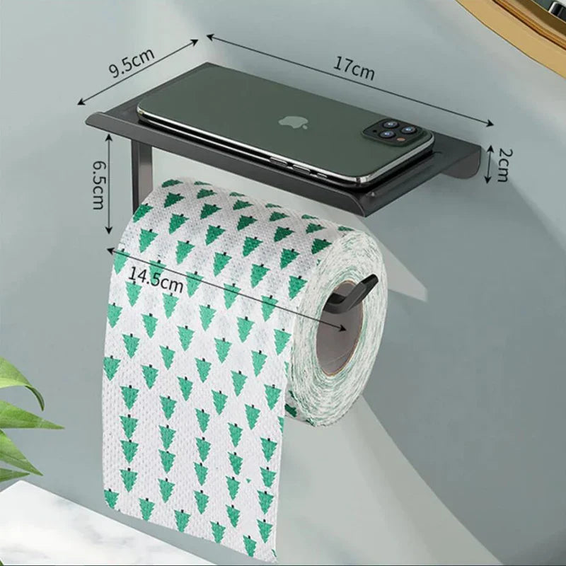 Rust-Resistant Aluminum Wall-Mounted Toilet Paper Holder with Shelf