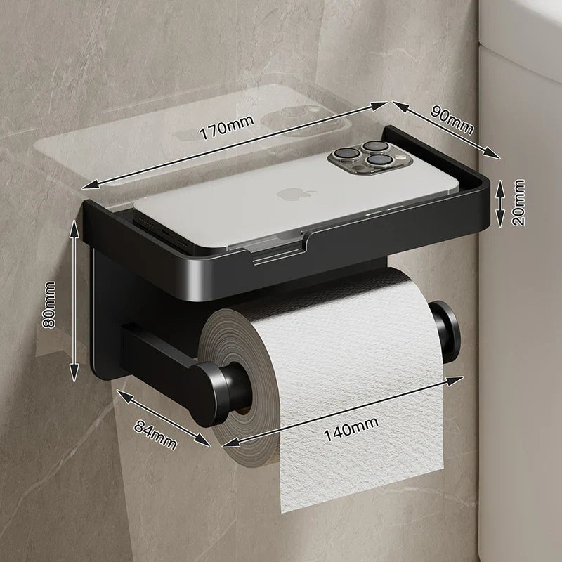Rust-Resistant Aluminum Wall-Mounted Toilet Paper Holder with Shelf