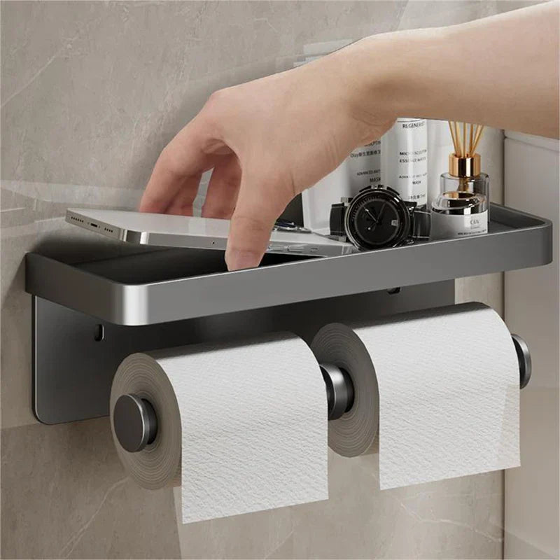Rust-Resistant Aluminum Wall-Mounted Toilet Paper Holder with Shelf