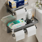 Rust-Resistant Aluminum Wall-Mounted Toilet Paper Holder with Shelf