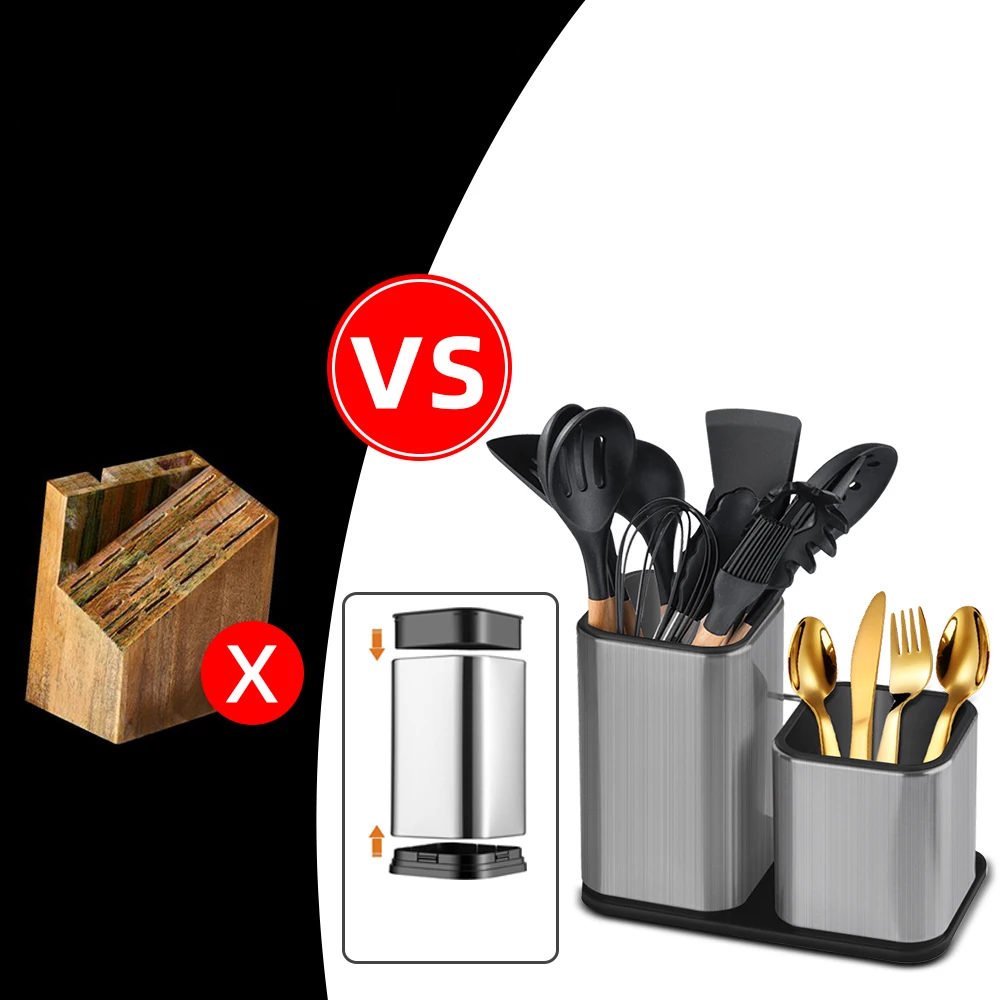 Rust-Resistant Antibacterial Stainless Steel Knife Block (Fits Up To 8-Inch Blades)