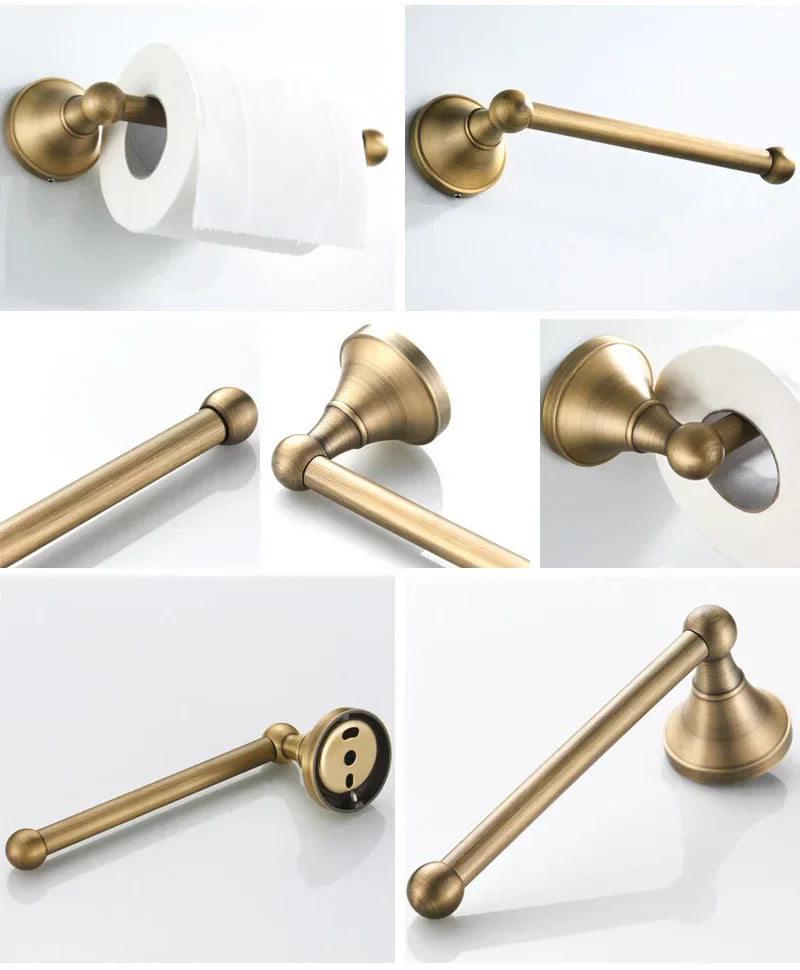Rust-Resistant Brushed Antique Brass Bathroom Hardware Set (3-Piece)