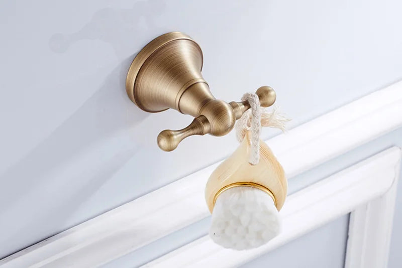 Rust-Resistant Brushed Antique Brass Bathroom Hardware Set (3-Piece)