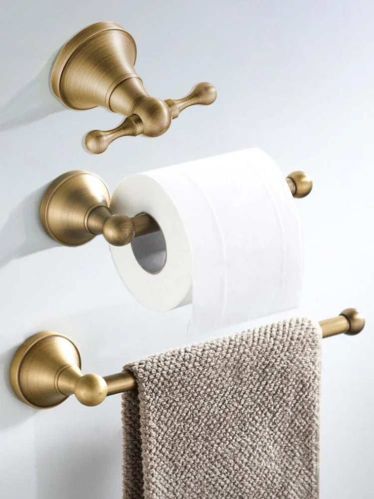 Rust-Resistant Brushed Antique Brass Bathroom Hardware Set (3-Piece)