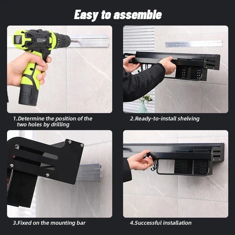 Rust-Resistant Powder-Coated Wall-Mounted Shelf (Self-Adhesive & Screw Mount)
