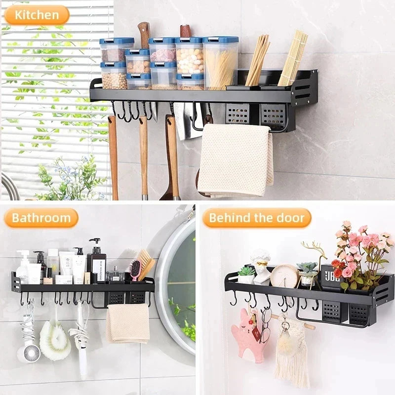 Rust-Resistant Powder-Coated Wall-Mounted Shelf (Self-Adhesive & Screw Mount)