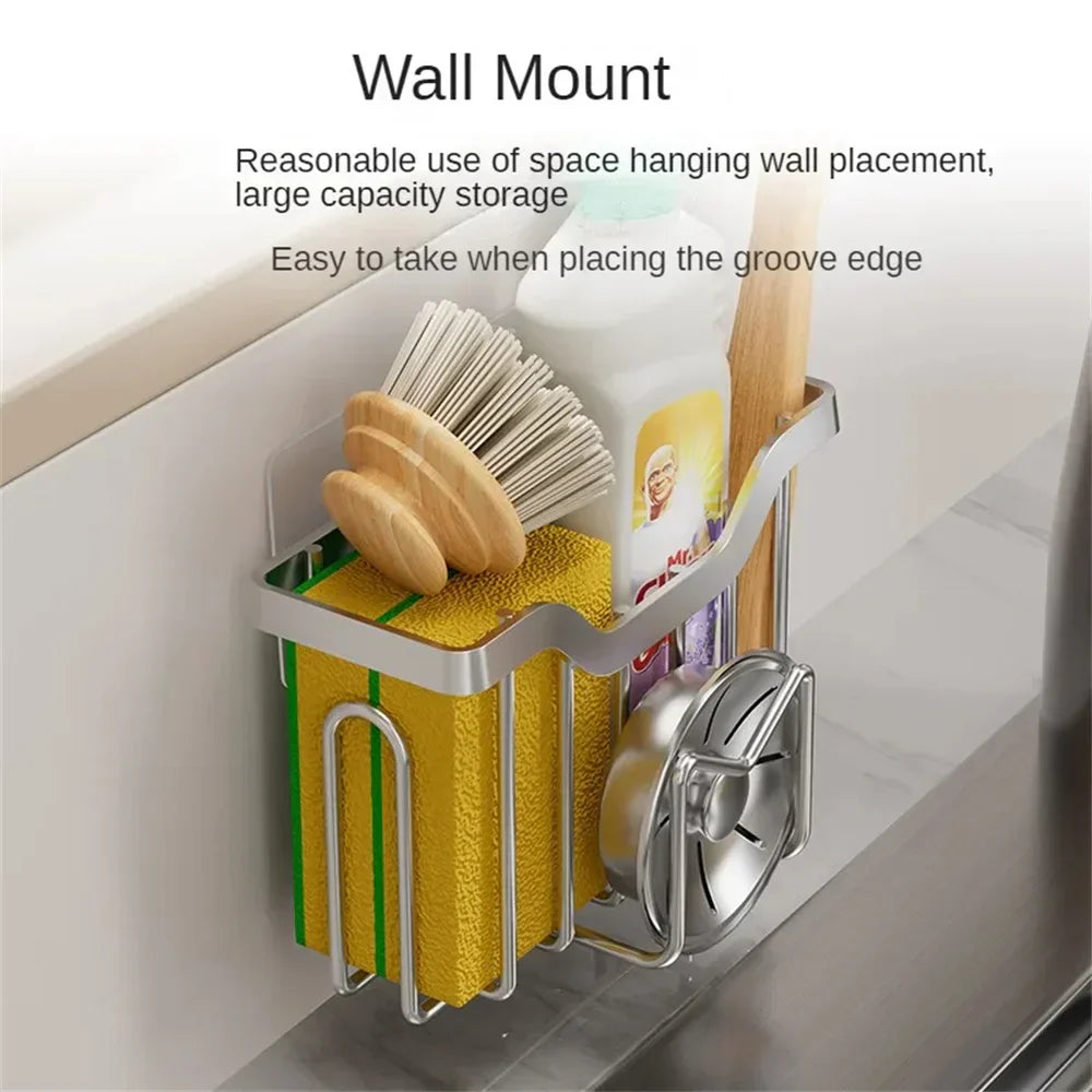 Rust-Resistant Stainless Steel Sink Organizer (Drill-Free Mounting)