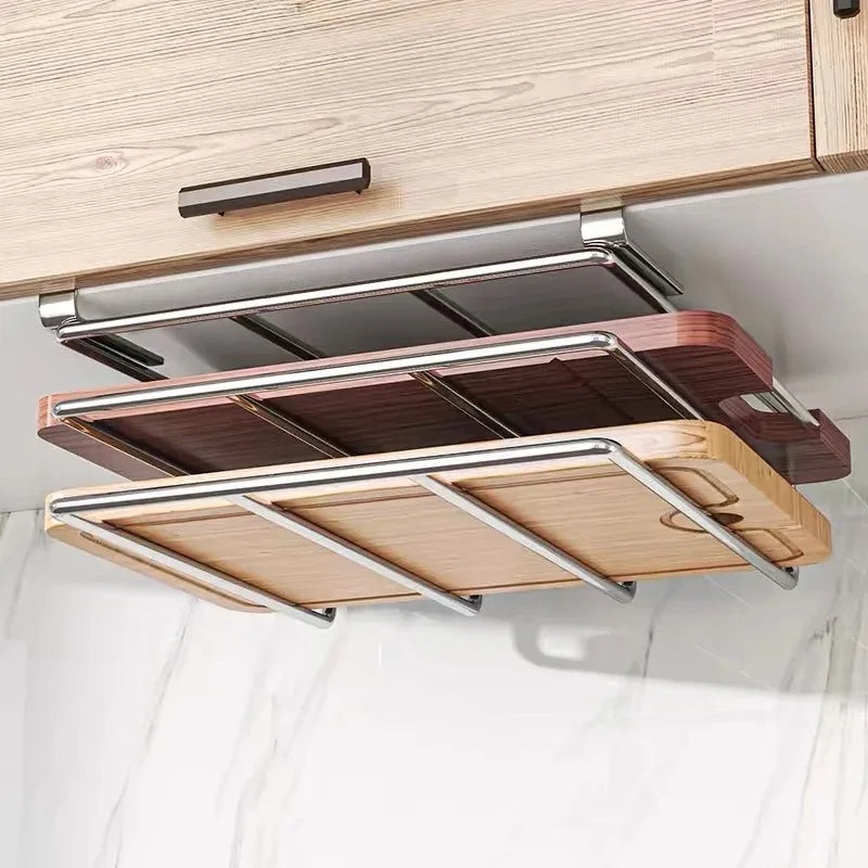 Rust-Resistant Stainless Steel Under-Cabinet Cutting Board Holder (Double-Deck)