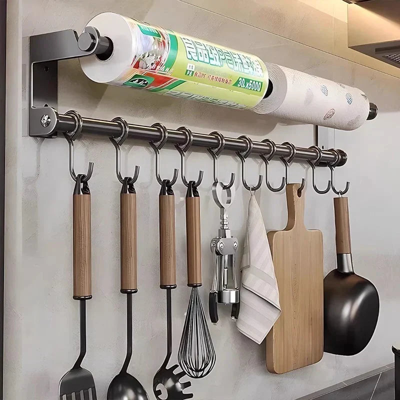 Rust-Resistant Stainless Steel Wall-Mount Utensil & Paper Towel Rack