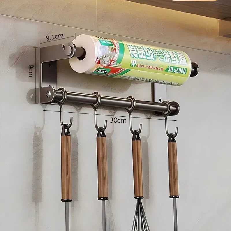 Rust-Resistant Stainless Steel Wall-Mount Utensil & Paper Towel Rack