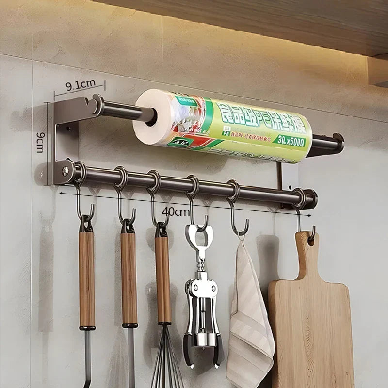 Rust-Resistant Stainless Steel Wall-Mount Utensil & Paper Towel Rack