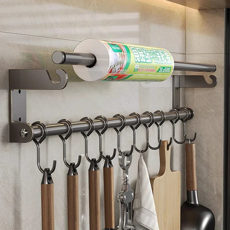 Rust-Resistant Stainless Steel Wall-Mount Utensil & Paper Towel Rack