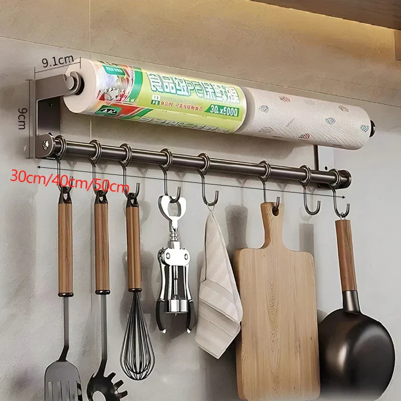 Rust-Resistant Stainless Steel Wall-Mount Utensil & Paper Towel Rack