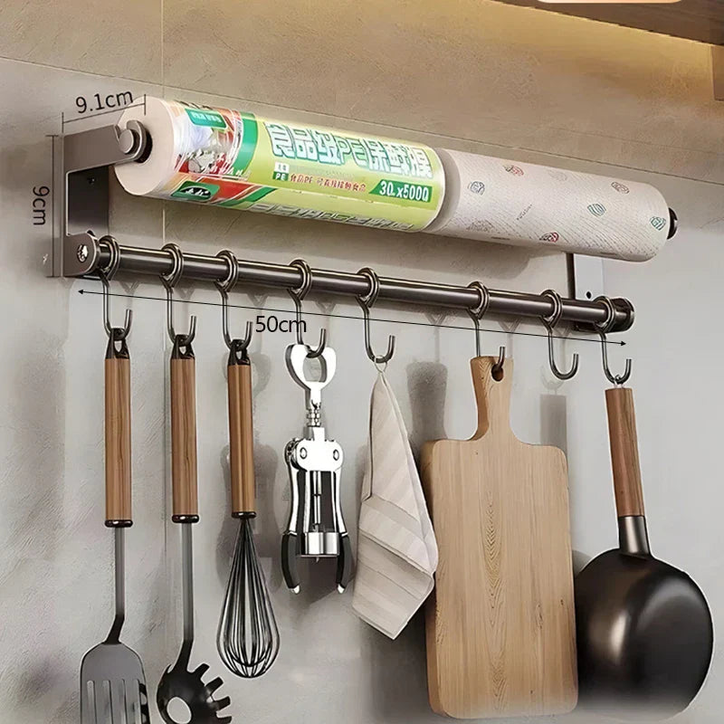 Rust-Resistant Stainless Steel Wall-Mount Utensil & Paper Towel Rack