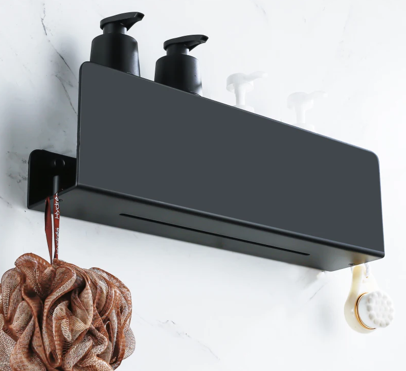 Rustproof Aluminum Space-Saving Wall Shelf Organizer With Hooks