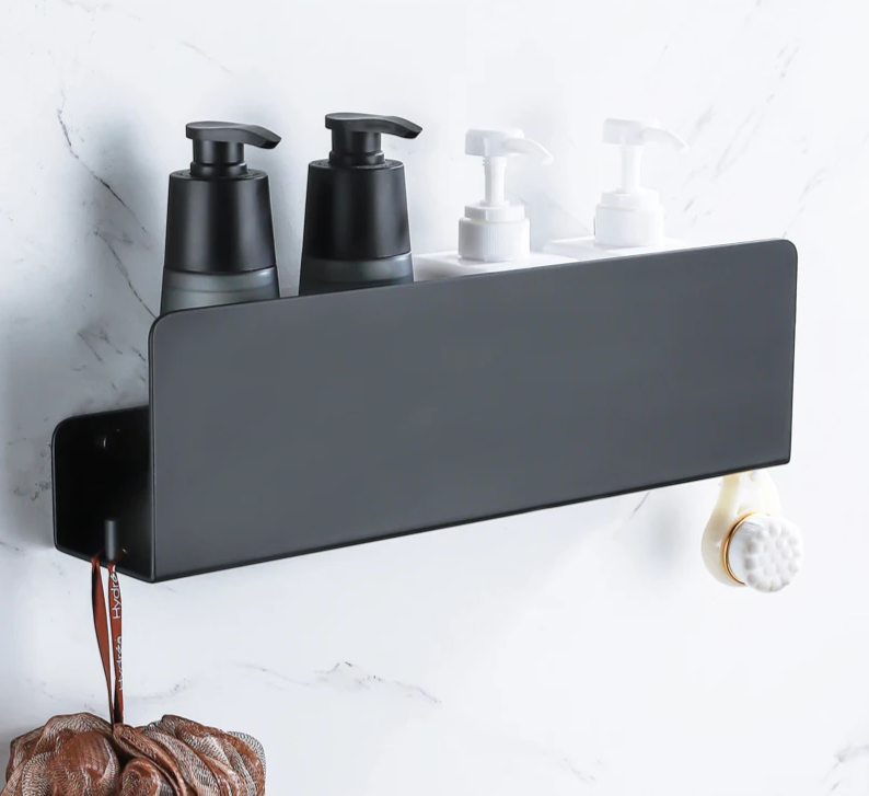 Rustproof Aluminum Space-Saving Wall Shelf Organizer With Hooks