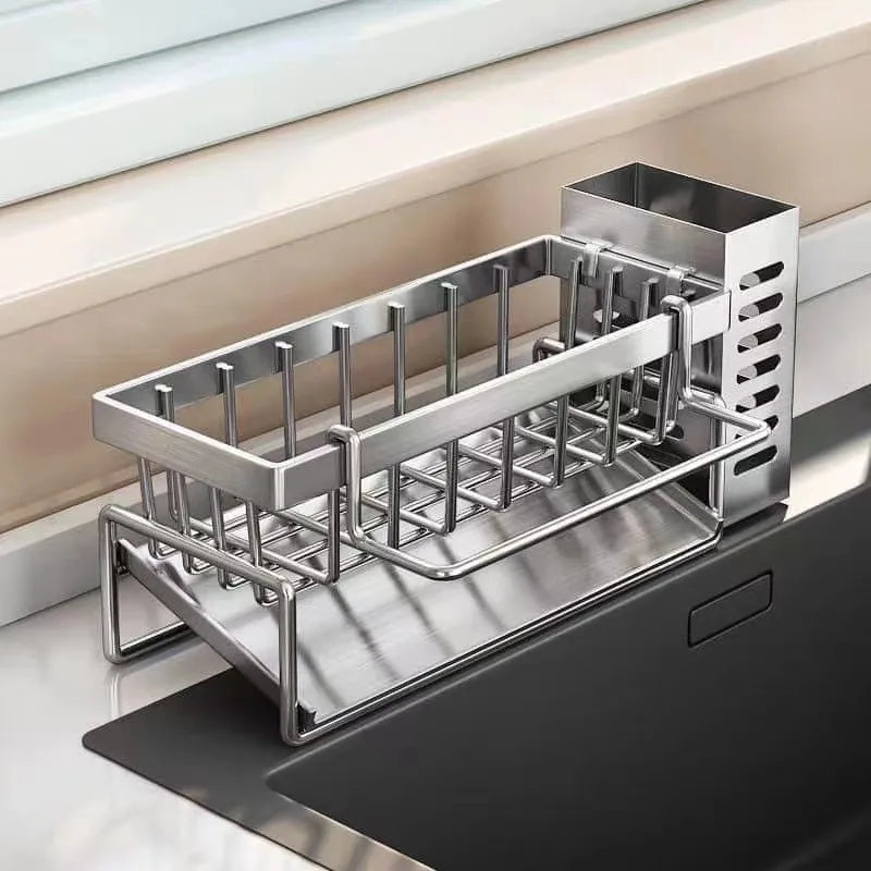 Rustproof Stainless Steel Freestanding Sponge & Brush Holder