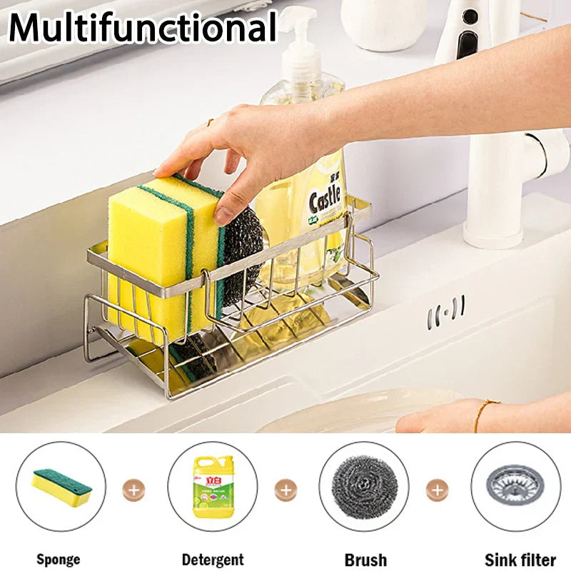 Rustproof Stainless Steel Freestanding Sponge & Brush Holder