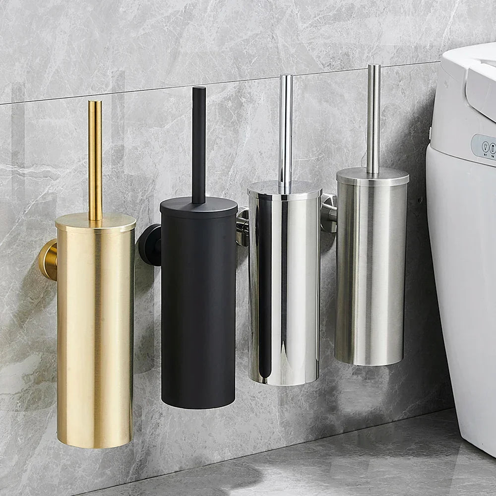 Rustproof Stainless Steel Toilet Brush & Holder (Removable Inner Cup)