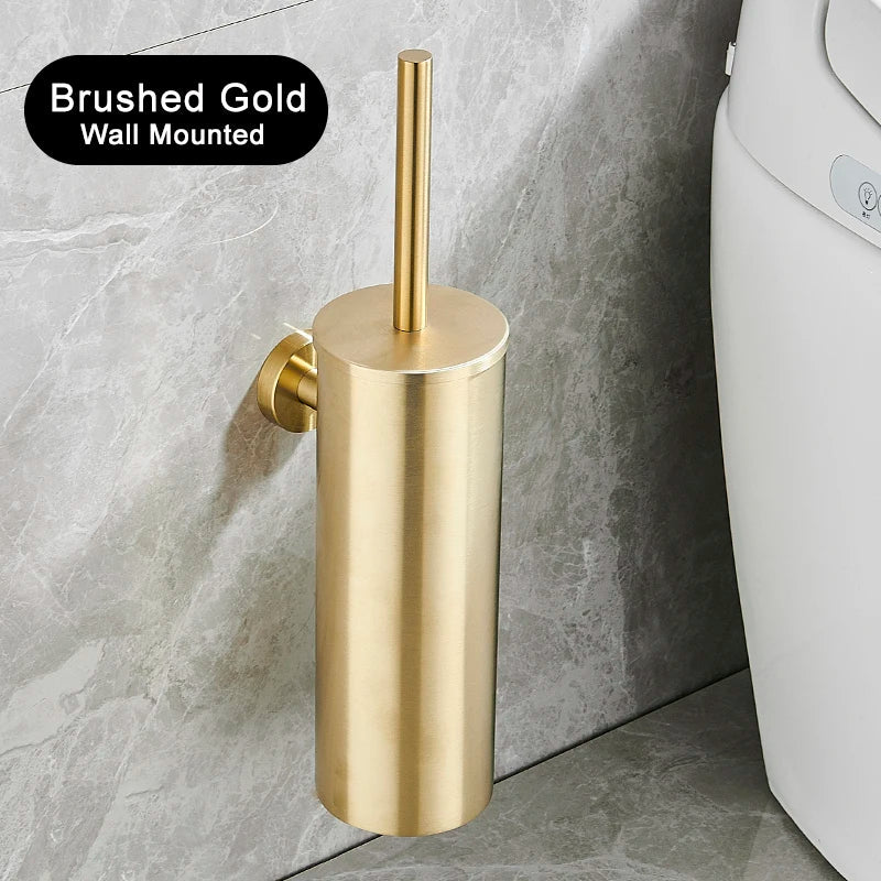 Rustproof Stainless Steel Toilet Brush & Holder (Removable Inner Cup)