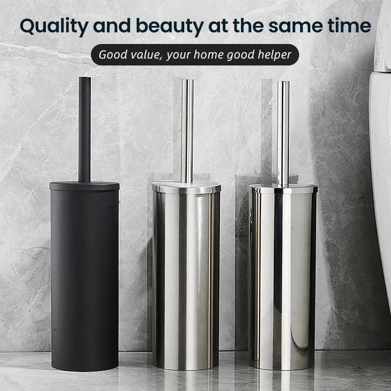 Rustproof Stainless Steel Toilet Brush & Holder (Removable Inner Cup)
