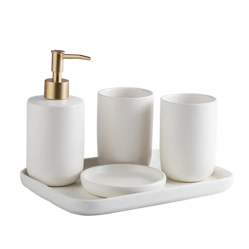 Scandinavian Ceramic Bathroom Accessory Set (4-Piece)