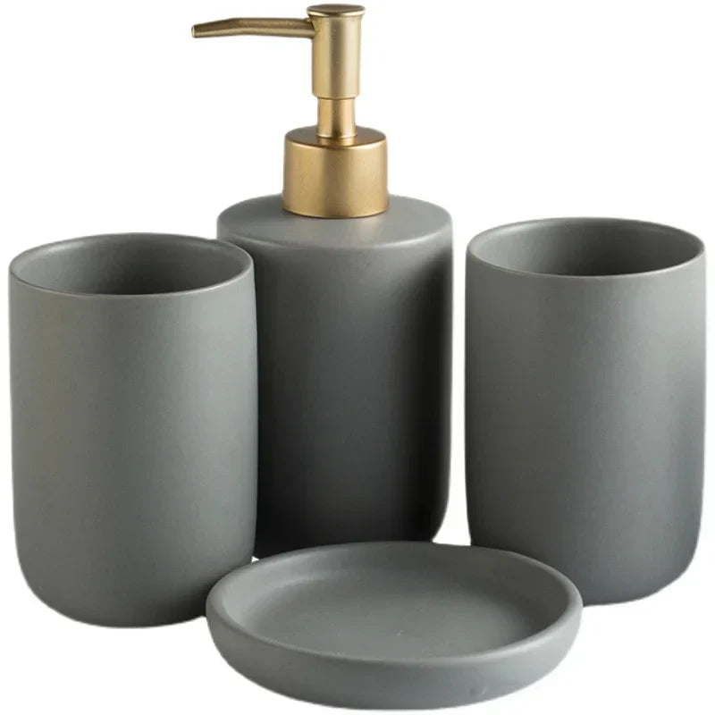 Scandinavian Ceramic Bathroom Accessory Set (4-Piece)