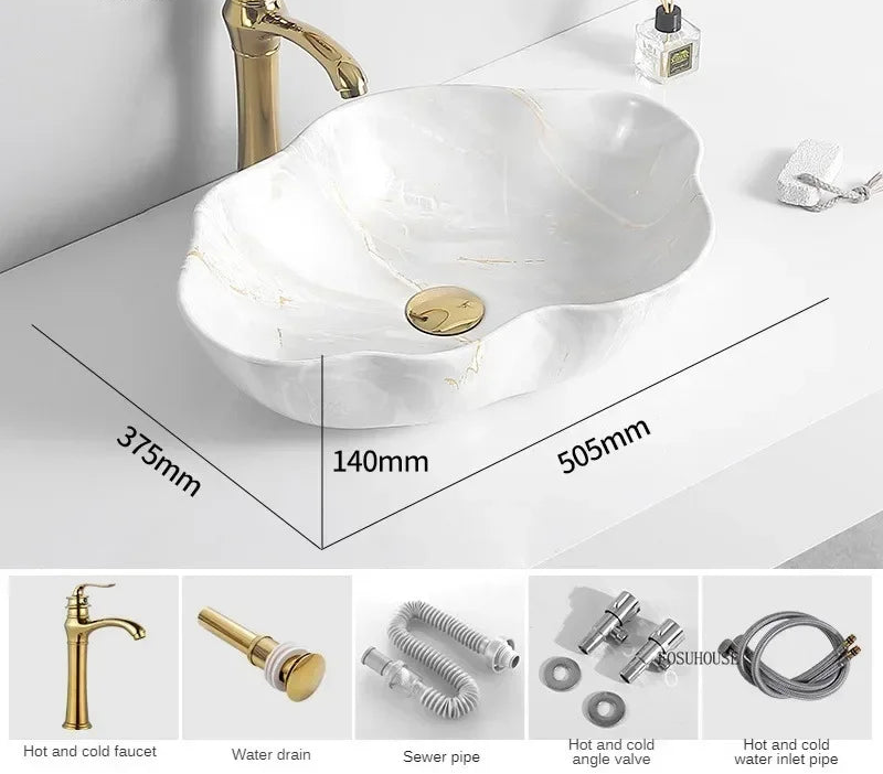 Scratch-Resistant Marble-Pattern Ceramic Vessel Sink (Above-Counter)