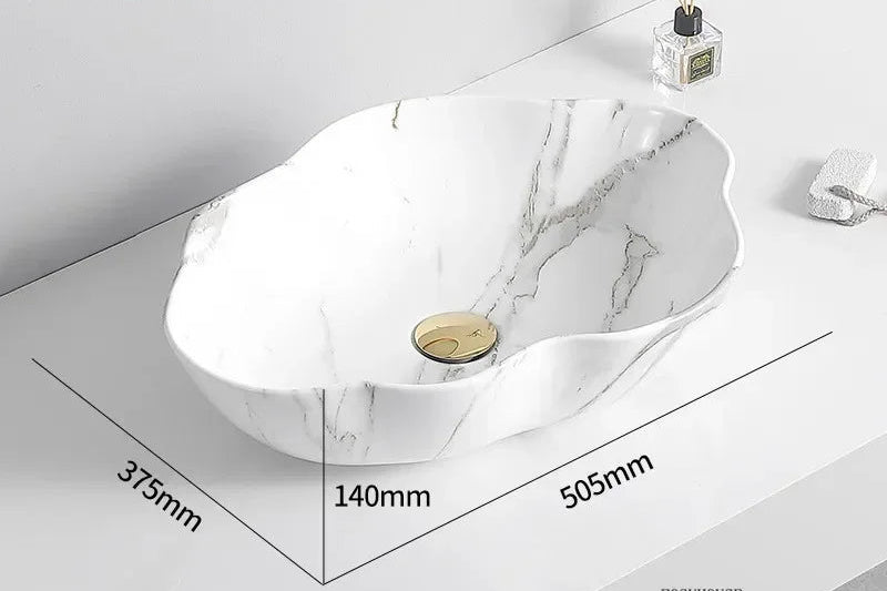 Scratch-Resistant Marble-Pattern Ceramic Vessel Sink (Above-Counter)